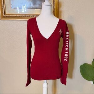 Vintage Y2K Babydoll Burgundy/Red Abercrombie & Fitch V-neck Long Sleeve Top